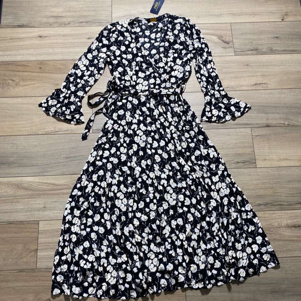 Polo Ralph Lauren‎ Women's Floral Wrap Viscose Midi Dress Size 4 Multicolor